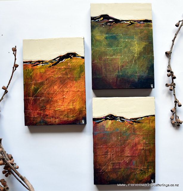 "Summer fields, summer hills (1, 2 and 3)" - mixed media on wood