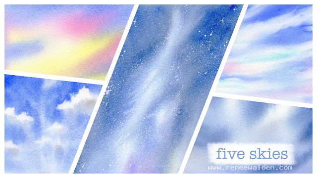 Learn to paint 5 different watercolour skies