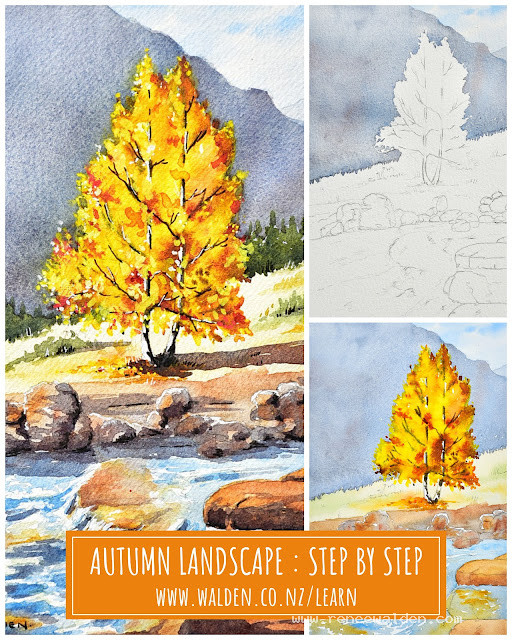 Painting an autumn landscape in watercolour