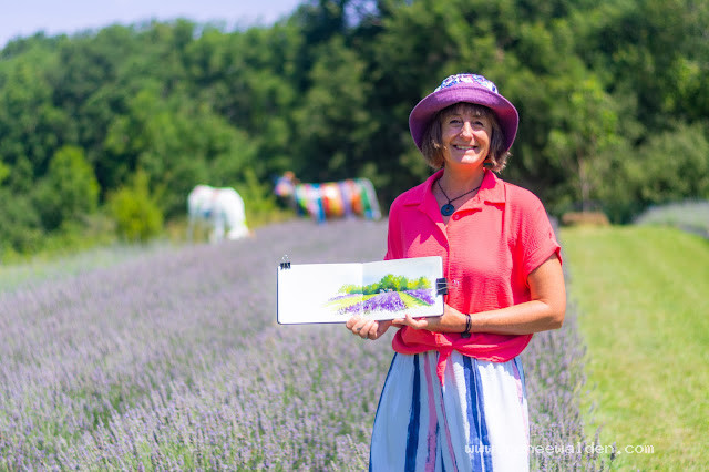 A happy me sketching lavender in France in July 2022