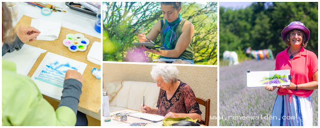 Painting in the studio and in the gardens at Perigord Retreat
