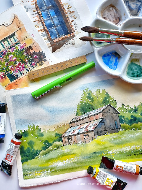 Old barn and old windows - my demo paintings from my recent online course