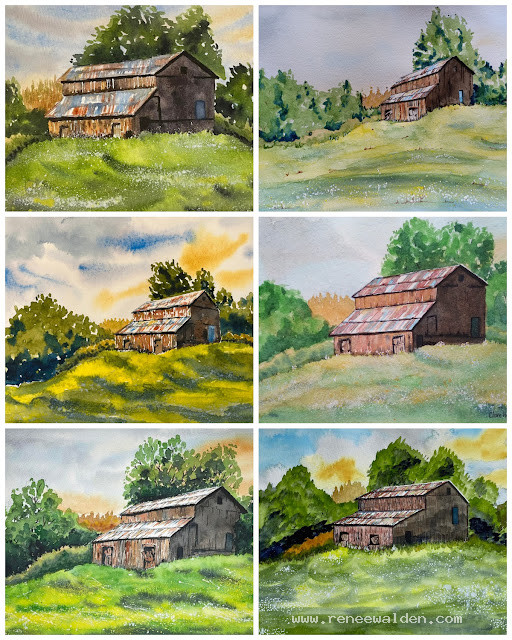 Old barns - student paintings