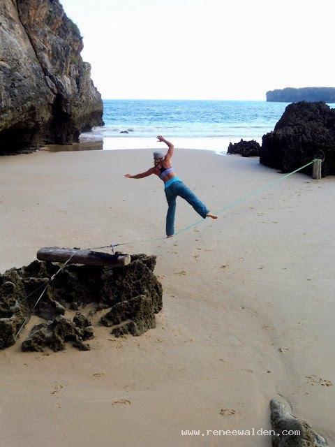 Slacklining on the beach.
