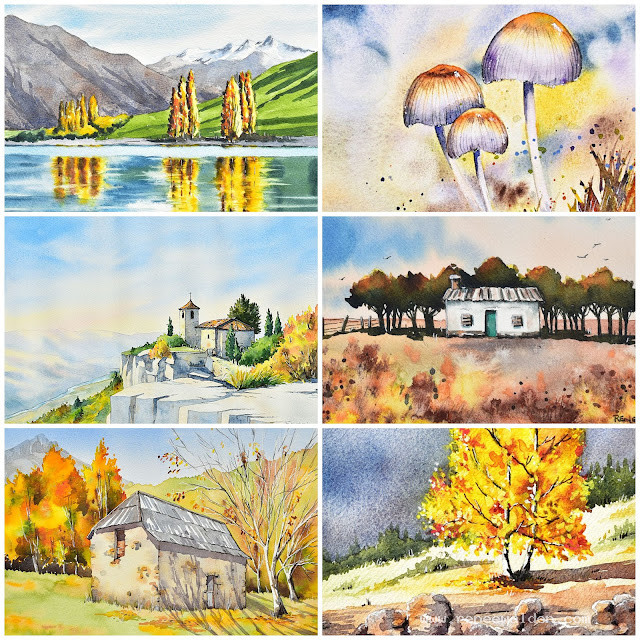 watercolour paintings of autumn scenes