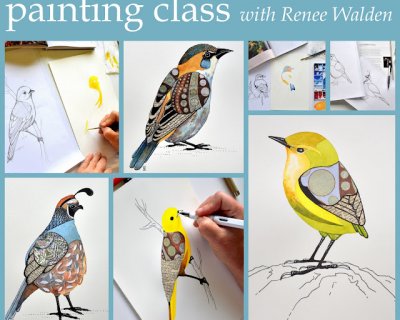 upcoming class : painting birds in watercolour and collage