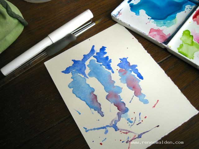 Watercolour blobs waiting for monster. What do you see?
