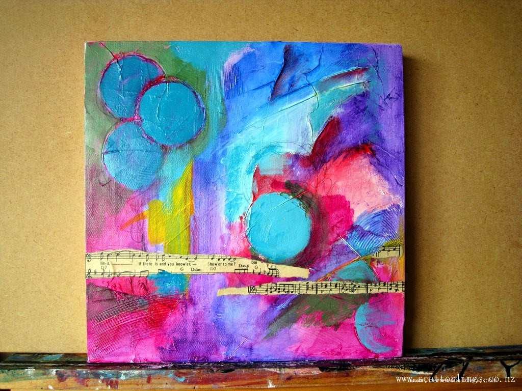 Mixed media abstract landscape in progress