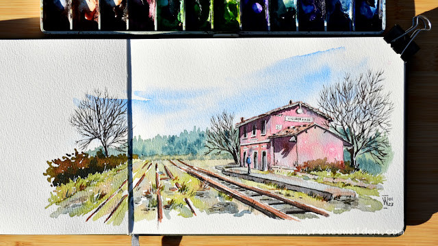 Statzione di Villagrande Strisaili - pen & watercolour