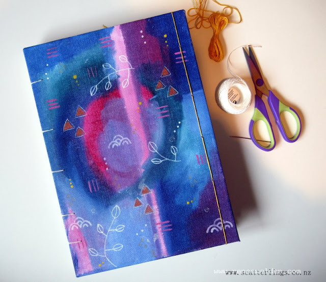 Travel journal with copic stitch, hand-painted cover and Fabriano hot pressed watercolour paper