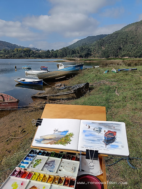 Painting boats on the north coast of Spain
