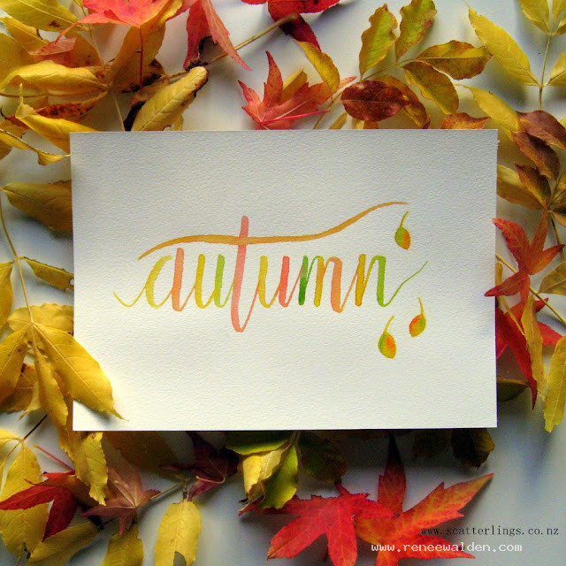 Autumn - brush lettering in watercolour
