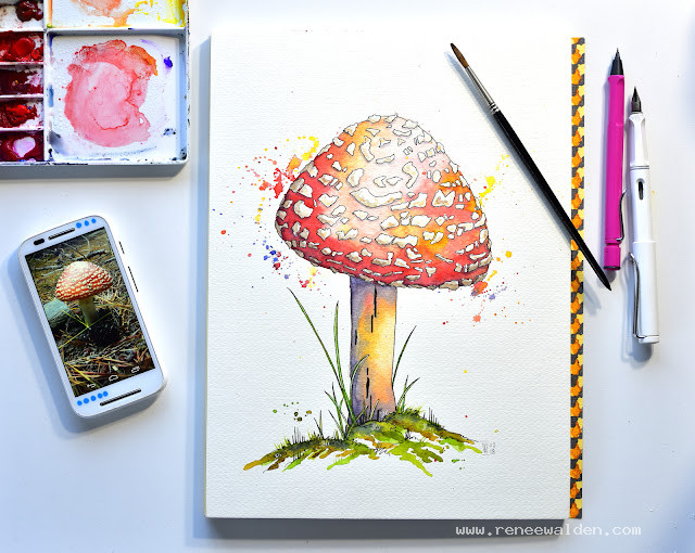 Watercolour of a forest mushroom