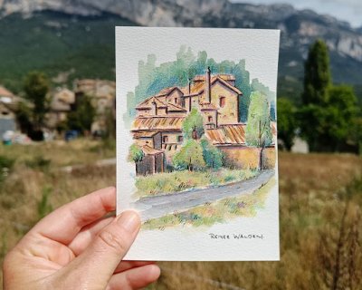 watercolour over coloured pencils