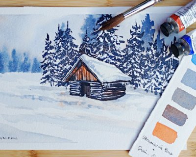 paint a snowy landscape in just 2 colours