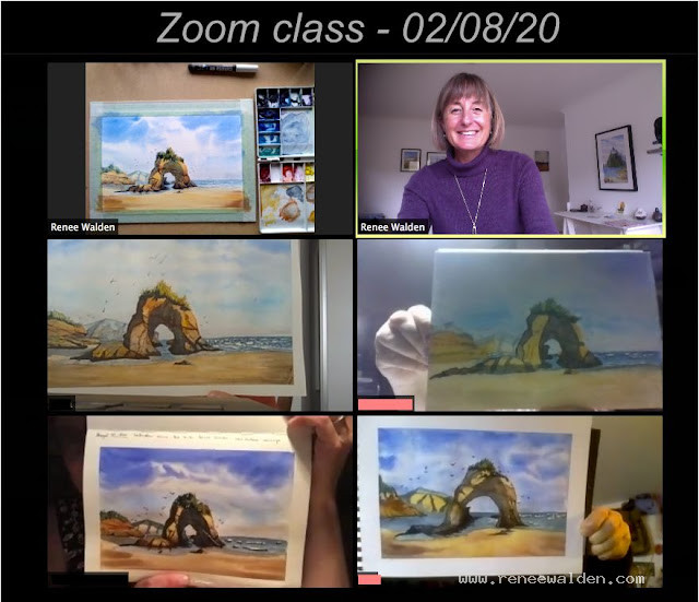 Zoom watercolour painting class - painting a seascape