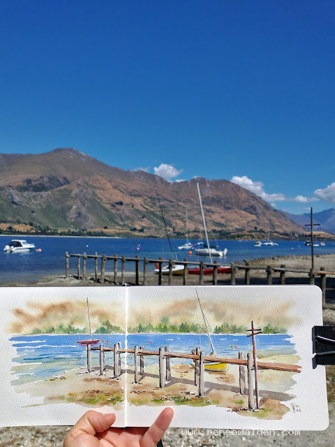 The old jetty on Lake Wanaka high and dry with the lake really low. Late Jan 2022.