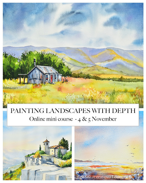 How to paint watercolour landscapes with depth. Online Zoom course.