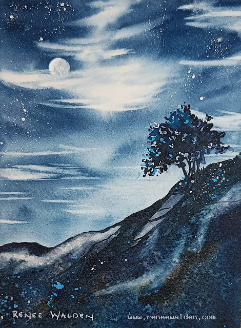 Beginner watercolour tutorial - a moonlit night-scape