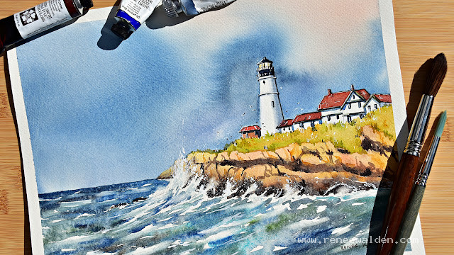 Lighthouse in pen and watercolour