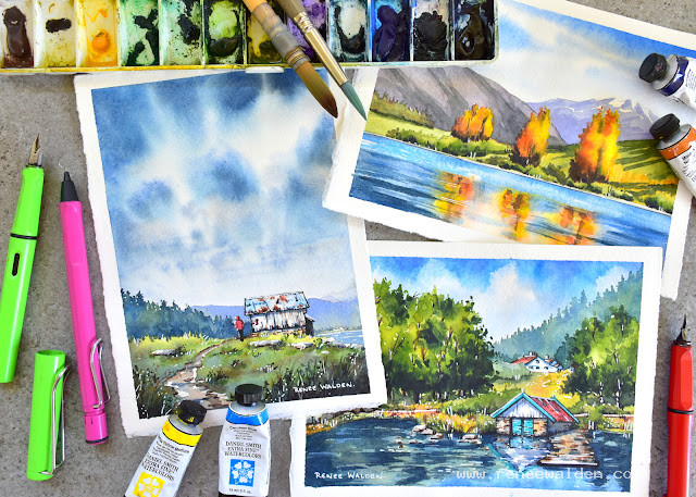 Painting landscapes in pen and watercolour