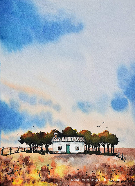 Lonely Cottage - pen & watercolour, 23x30cm