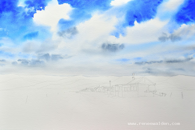 Big summer sky with puffy clouds