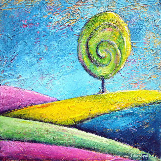 "The Lollipop Tree" - acrylics over collage on canvas  SOLD