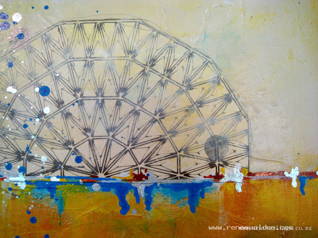 Detail of "The Silent Hour" - collaged vintage papers and touches of silver ink