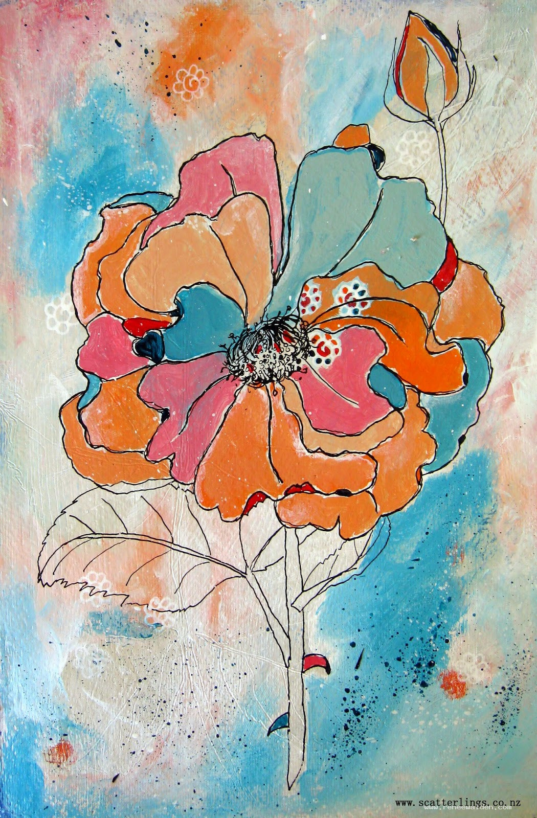 my peachy rose - mixed media painting