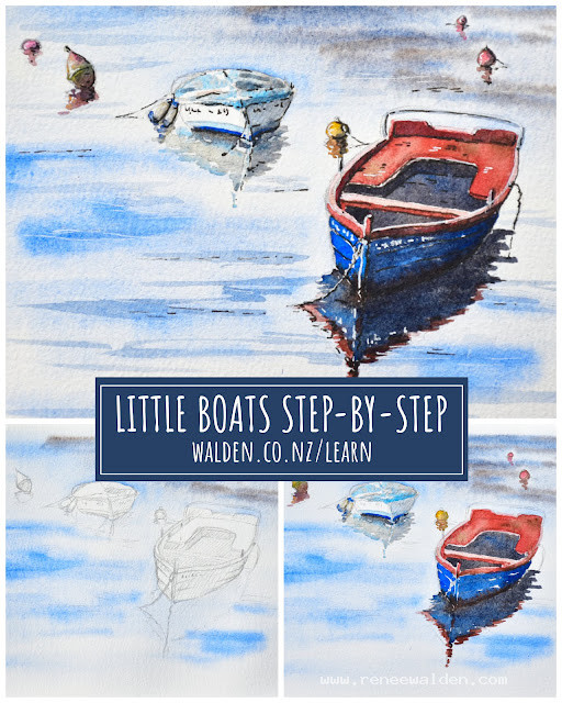 Paint little boats step-by-step