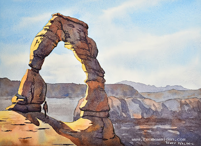 Delicate Arch, Utah. Pen and watercolour painting.