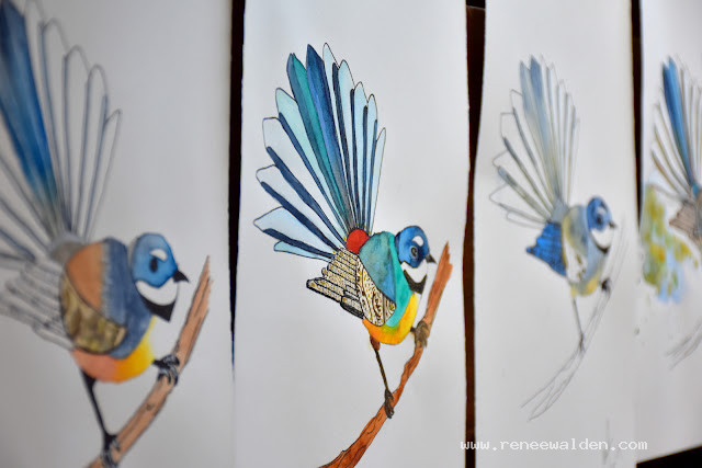 Piwakawaka / New Zealand Fantails : student paintings