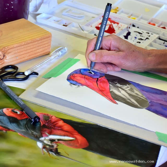 Adding details with ink and collage