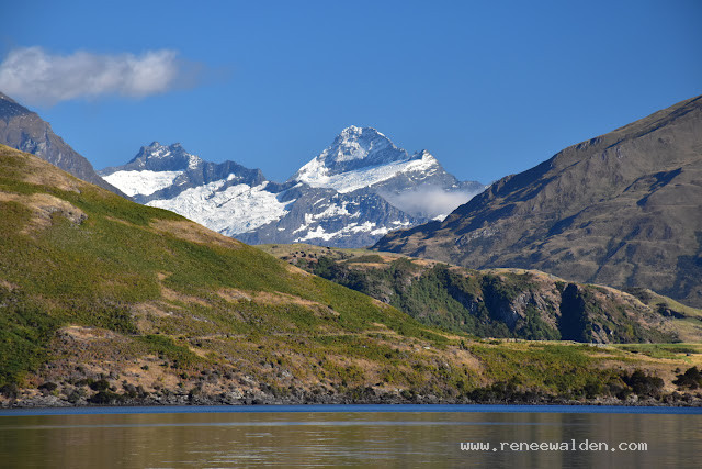 Mount Aspiring (centre) and Mount Avalanche (left) from Glendhu Bay, Lake Wanaka