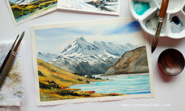 Aoraki / Mt Cook - watercolour demo painting by Renee Walden