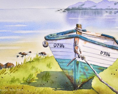 old dinghy in watercolour