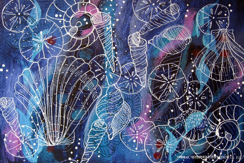 seashells - mixed media painting
