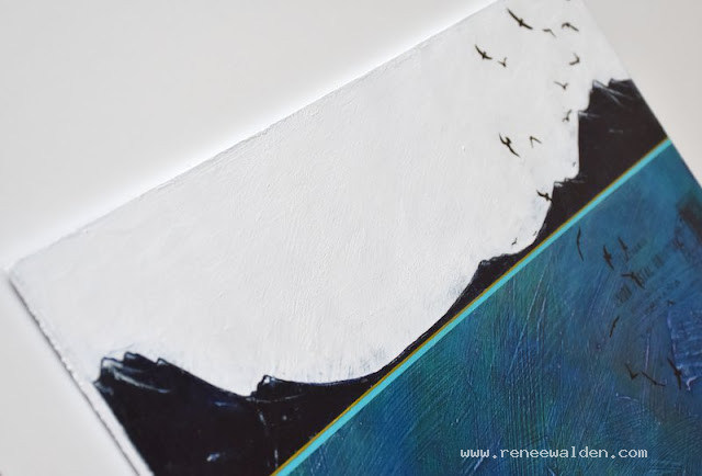Detail of "Heading South" - fine gold ink line above the teal stripe