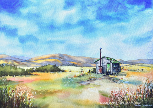 Green Roofed Hut, Falls Dam, 38x28cm