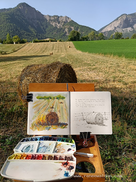 Sketching hay bales, France