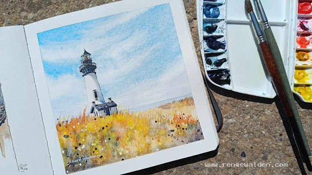Watercolour lighthouse - free tutorial