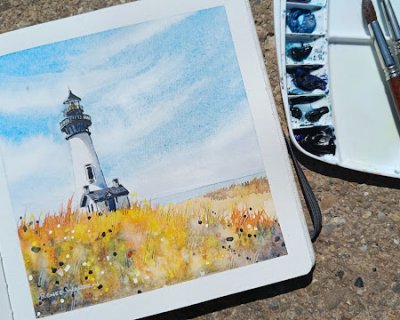 summer lighthouse - free watercolour tutorial