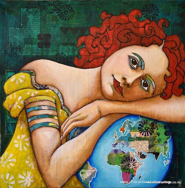 'Protect' - mixed media portrait painting on exhibition canvas