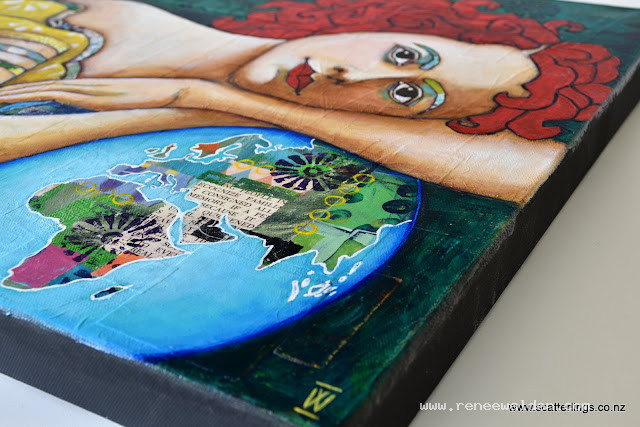 Detail of 'Protect' - mixed media portrait of an earth angel