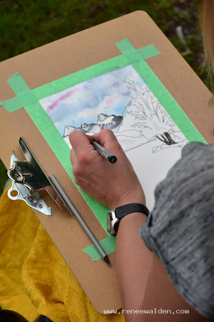 Learning to paint mountains on location with Renee Walden.
