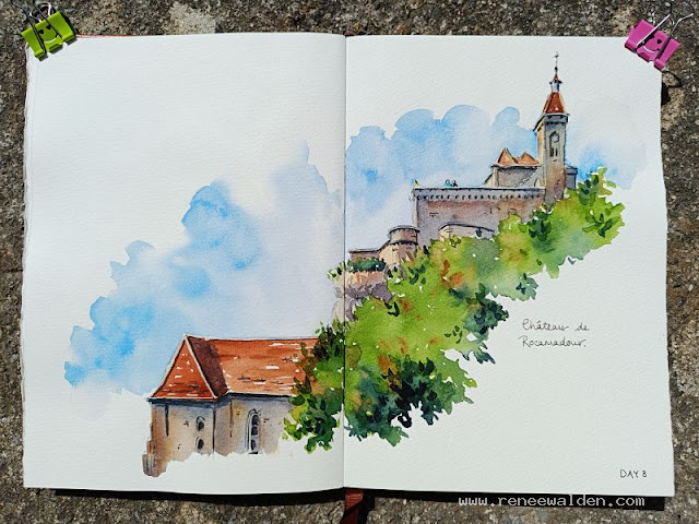 Watercolour sketch of Rocamadour, France