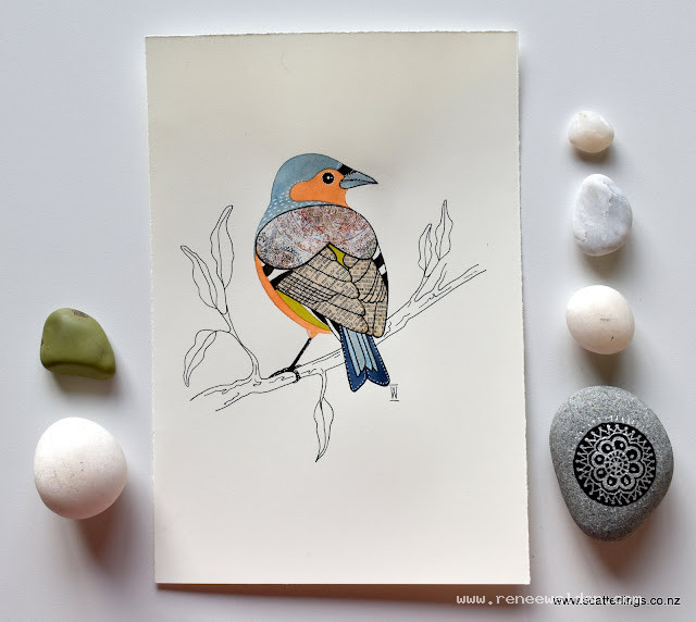 Chaffinch - watercolour, collage and ink on paper