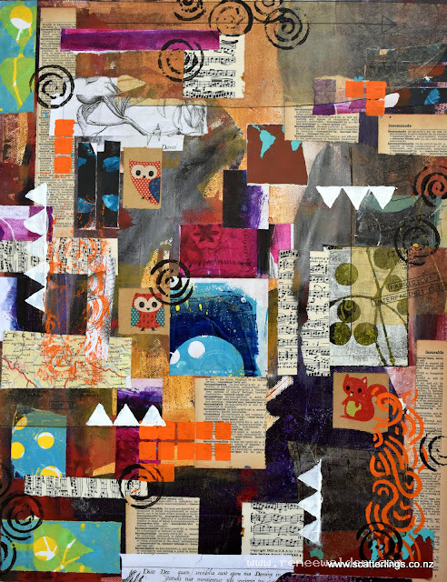 Collage and stencilled underpaiting