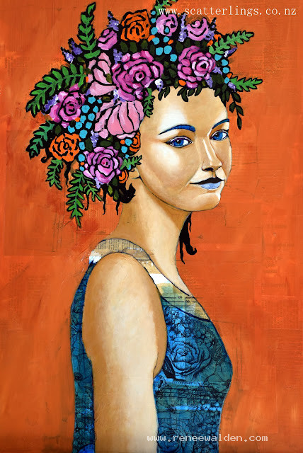 Step 3 : working in natural skin tones. Blocking in the flowers and background.